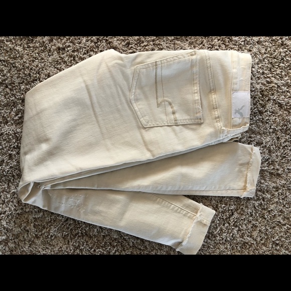 Cream skinny distressed raw hem AE jeans - Picture 4 of 6